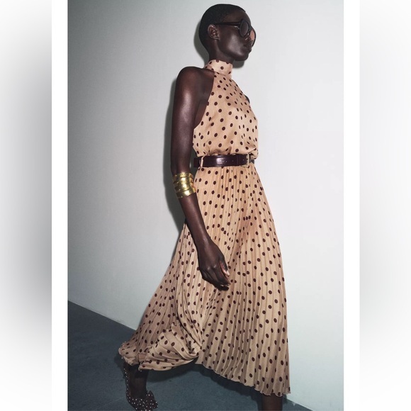 ZARA POLKA DOT MIDI DRESS WITH BELT - Picture 1 of 5